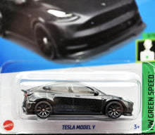Load image into Gallery viewer, Hot Wheels 2024 Tesla Model Y Black #15 HW Green Speed 3/10 New Long Card