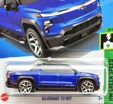 Load image into Gallery viewer, Hot Wheels 2024 Silverado EV RST Blue #110 HW Green Speed 8/10 New Long Card