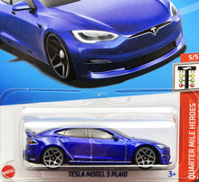 Load image into Gallery viewer, Hot Wheels 2024 Tesla Model S Plaid Dark Blue #165 Quarter Mile Heroes 5/5 New Long Card