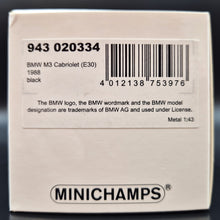 Load image into Gallery viewer, Minichamps 1988 BMW M3 Cabriolet (E30) Black 1:43 Liimted Edition