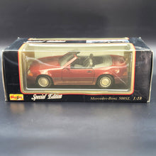 Load image into Gallery viewer, Maisto 1989 Mercedes-Benz 500SL Convertible Dark Red #31801 1:18 Special Edition Die Cast Car