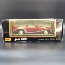 Load image into Gallery viewer, Maisto 1989 Mercedes-Benz 500SL Convertible Dark Red #31801 1:18 Special Edition Die Cast Car