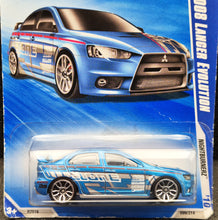 Load image into Gallery viewer, Hot Wheels 2010 2008 Lancer Evolution Blue #99 Nightburnerz 3/10