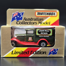 Load image into Gallery viewer, Matchbox 1990 Ford Model A Van John West Salmon Dark Green Series 1-75 MB38 Boxed