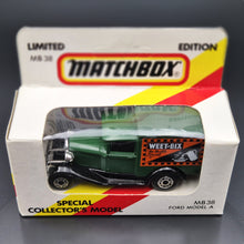 Load image into Gallery viewer, Matchbox 1990 Ford Model A Van Sanitarium-Weet-Bix Health Biscuit Dark Green Series 1-75 MB38 Boxed