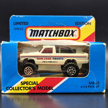 Load image into Gallery viewer, Matchbox 1985 4x4 Open Back Pickup Truck White MB63 Bob Jane T-Marts Limited Edition Boxed