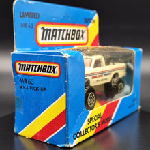 Load image into Gallery viewer, Matchbox 1985 4x4 Open Back Pickup Truck White MB63 Bob Jane T-Marts Limited Edition Boxed