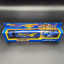 Load image into Gallery viewer, Matchbox 1993 DAF 3300 Spacecab Racing Transporter with Reynard Formula 3000 Car Mitre 10 Racing Team CY-24