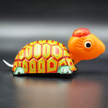 Load image into Gallery viewer, Ota Kasaburo Shoten Vintage Pressed Steel Wind Up Turtle Toy Orange Made In Japan