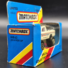 Load image into Gallery viewer, Matchbox 1985 4x4 Open Back Pickup Truck White MB63 Bob Jane T-Marts Limited Edition Sealed Box
