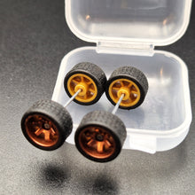 Load image into Gallery viewer, 1:64 6 Spoke Bronze Wheel Set with Grooved Rubber Tyres - Hot Wheels, Matchbox