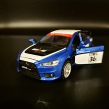 Load image into Gallery viewer, Explorafind 2016 Mitsubishi Lancer Evolution X Blue 1:32 Die Cast Car