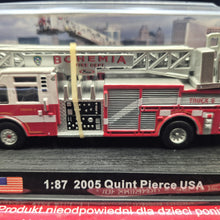 Load image into Gallery viewer, Amercom 2005 Quint Pierce Aerial and Pump Fire Engine "Bohemia Fire Dept" 1:87 Die Cast Model