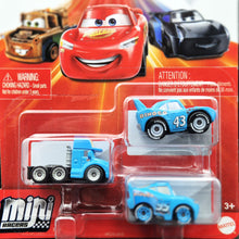Load image into Gallery viewer, Disney Pixar Cars Mini Racers 3 Pack Dinoco Series-Grey, The King, Dinoco Lightning McQueen Set