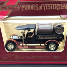 Load image into Gallery viewer, Matchbox 1918 Crossley Beer Lorry Romford Brewery Co Models Of Yesteryear Y26-1 Boxed