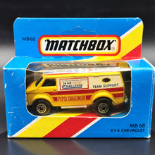 Load image into Gallery viewer, Matchbox 1985 4x4 Chevrolet Van Yellow MB68 Team Matchbox - Pepsi TM-1 Boxed