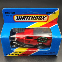 Load image into Gallery viewer, Matchbox 1990 Ford Model A Van Mervyn Wynne Diecast Models Red 1-75 Series MB38 Boxed