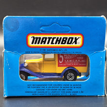 Load image into Gallery viewer, Matchbox 1992 Ford Model A Van 5th Anniversary T.A.M.C.A.R Yellow 1-75 Series MB38 Boxed