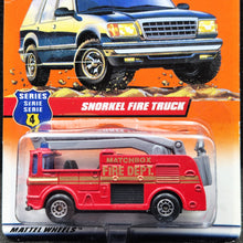 Load image into Gallery viewer, Matchbox 1998 Snorkel Fire Truck Red #26 To The Rescue Series 6/10 Long Card