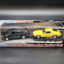 Load image into Gallery viewer, Welly 2001 Chevrolet Suburban & 1970 Ford Mustang Boss 302 Off-Roader Trailer Set Collection