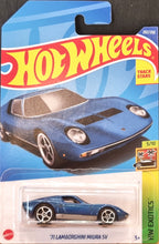 Load image into Gallery viewer, Hot Wheels 2022 '71 Lamborghini Miura SV Blue #202 HW Exotics 5/10 New Long Card