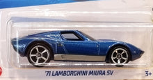 Load image into Gallery viewer, Hot Wheels 2022 '71 Lamborghini Miura SV Blue #202 HW Exotics 5/10 New Long Card