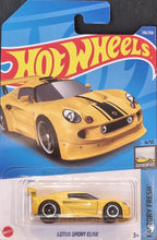 Load image into Gallery viewer, Hot Wheels 2022 Lotus Sport Elise Yellow #136 Factory Fresh 6/10 New Long Card