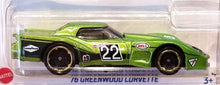Load image into Gallery viewer, Hot Wheels 2022 '76 Greenwood Corvette Green #21 HW Contoured 1/5 New Long Card