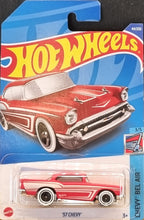 Load image into Gallery viewer, Hot Wheels 2022 '57 Chevy Matte Red #44 Chevy Bel Air 3/5 New Long Card
