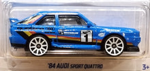 Load image into Gallery viewer, Hot Wheels 2022 '84 Audi Sport Quattro Blue #180 Rally Champs 1/5 New Long Card