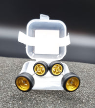 Load image into Gallery viewer, 1:64 4 Spoke Satin Gold Wheel Set with Rubber Tyres - Hot Wheels, Matchbox