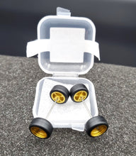 Load image into Gallery viewer, 1:64 4 Spoke Satin Gold Wheel Set with Rubber Tyres - Hot Wheels, Matchbox