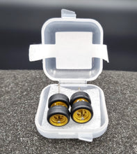 Load image into Gallery viewer, 1:64 4 Spoke Satin Gold Wheel Set with Rubber Tyres - Hot Wheels, Matchbox