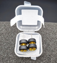 Load image into Gallery viewer, 1:64 4 Spoke Satin Gold Wheel Set with Rubber Tyres - Hot Wheels, Matchbox