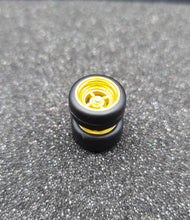 Load image into Gallery viewer, 1:64 4 Spoke Satin Gold Wheel Set with Rubber Tyres - Hot Wheels, Matchbox
