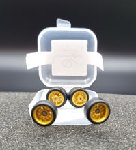 Load image into Gallery viewer, 1:64 10 Spoke Satin Gold Wheel Set with Rubber Tyres - Hot Wheels, Matchbox