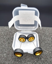 Load image into Gallery viewer, 1:64 10 Spoke Satin Gold Wheel Set with Rubber Tyres - Hot Wheels, Matchbox