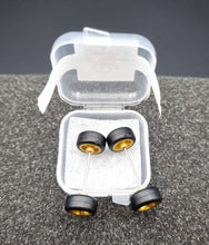 Load image into Gallery viewer, 1:64 10 Spoke Satin Gold Wheel Set with Rubber Tyres - Hot Wheels, Matchbox