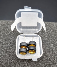 Load image into Gallery viewer, 1:64 10 Spoke Satin Gold Wheel Set with Rubber Tyres - Hot Wheels, Matchbox