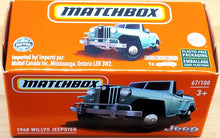 Load image into Gallery viewer, Matchbox 2021 1948 Willys Jeepster Mint Green MBX Off-Road #67/100 New Sealed