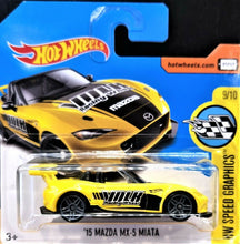 Load image into Gallery viewer, Hot Wheels 2017 '15 Mazda MX-5 Miata Yellow #80 HW Speed Graphics New 9/10 New