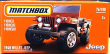 Load image into Gallery viewer, Matchbox 2021 1948 Willys Jeep Red MBX Off-Road #76/100 New Sealed Box