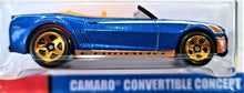 Load image into Gallery viewer, Hot Wheels 2018 Camaro Convertible Concept Blue 50th Anniversary Throwback 9/10