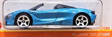 Load image into Gallery viewer, Matchbox 2021 McLaren 720S Spider Blue MBX Showroom #20/100 New Long Card