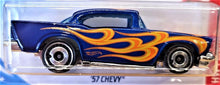 Load image into Gallery viewer, Hot Wheels 2019 '57 Chevy Dark Blue #9 HW Flames 6/10 New Long Card