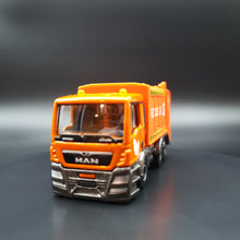 Load image into Gallery viewer, Majorette 2020 MAN TGS Garbage Truck Orange #299 City Series
