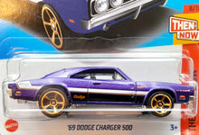 Load image into Gallery viewer, Hot Wheels 2023 &#39;69 Dodge Charger 500 Purple #240 Then and Now 8/10 New Long Card
