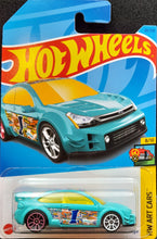 Load image into Gallery viewer, Hot Wheels 2023 &#39;08 Ford Focus Turquoise HW Art Cars 8/10 New Long Card
