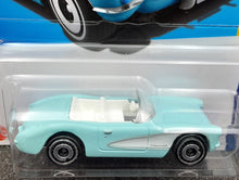 Load image into Gallery viewer, Hot Wheels 2023 1956 Corvette Baby Blue #183 HW Screen Time 9/10 New Long Card
