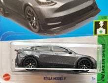 Load image into Gallery viewer, Hot Wheels 2023 Tesla Model Y Midnight Silver #37 HW Green Speed 1/10 New Long Card
